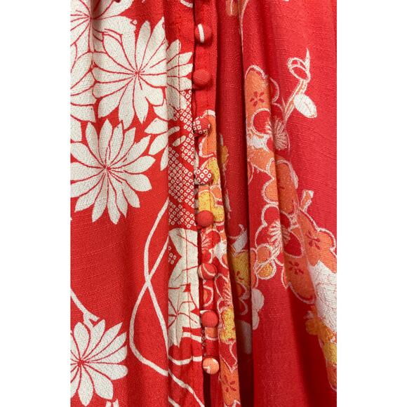 Free People Mixed Print Twist Dress in Red Combo Medium Midi Floral Chic NWT - Picture 5 of 13